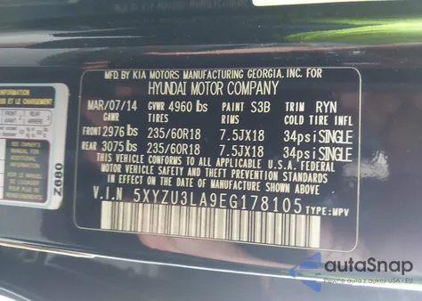 2014 Hyundai Santa Fe Sport 2.0L Turbo from USA, damaged, VIN 5XYZU3LA9EG178105